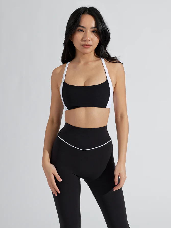 Aurora Sports Bra - Onyx Black and White | Buffbunny