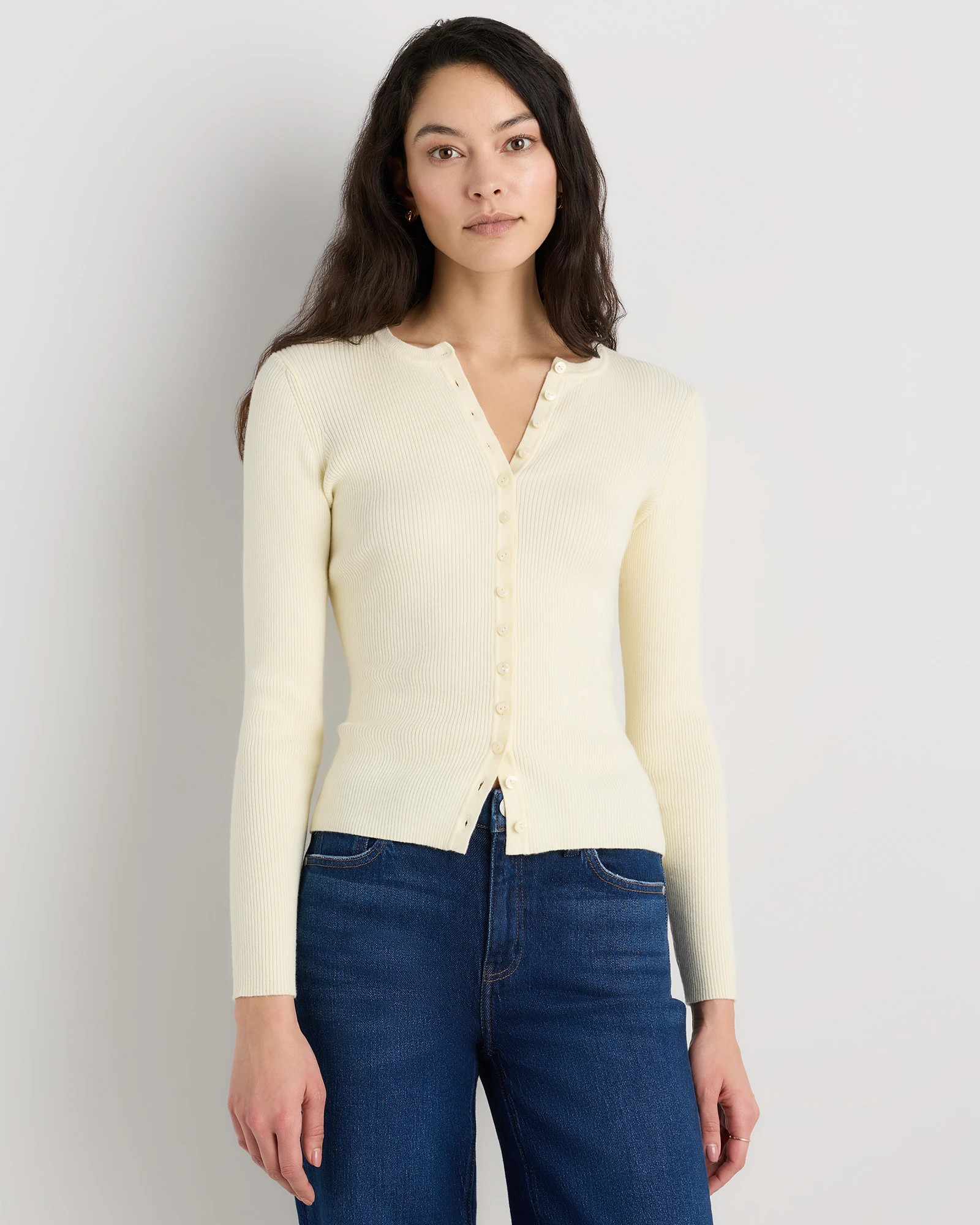 Cotton Cashmere Fitted Ribbed Cardigan | Quince