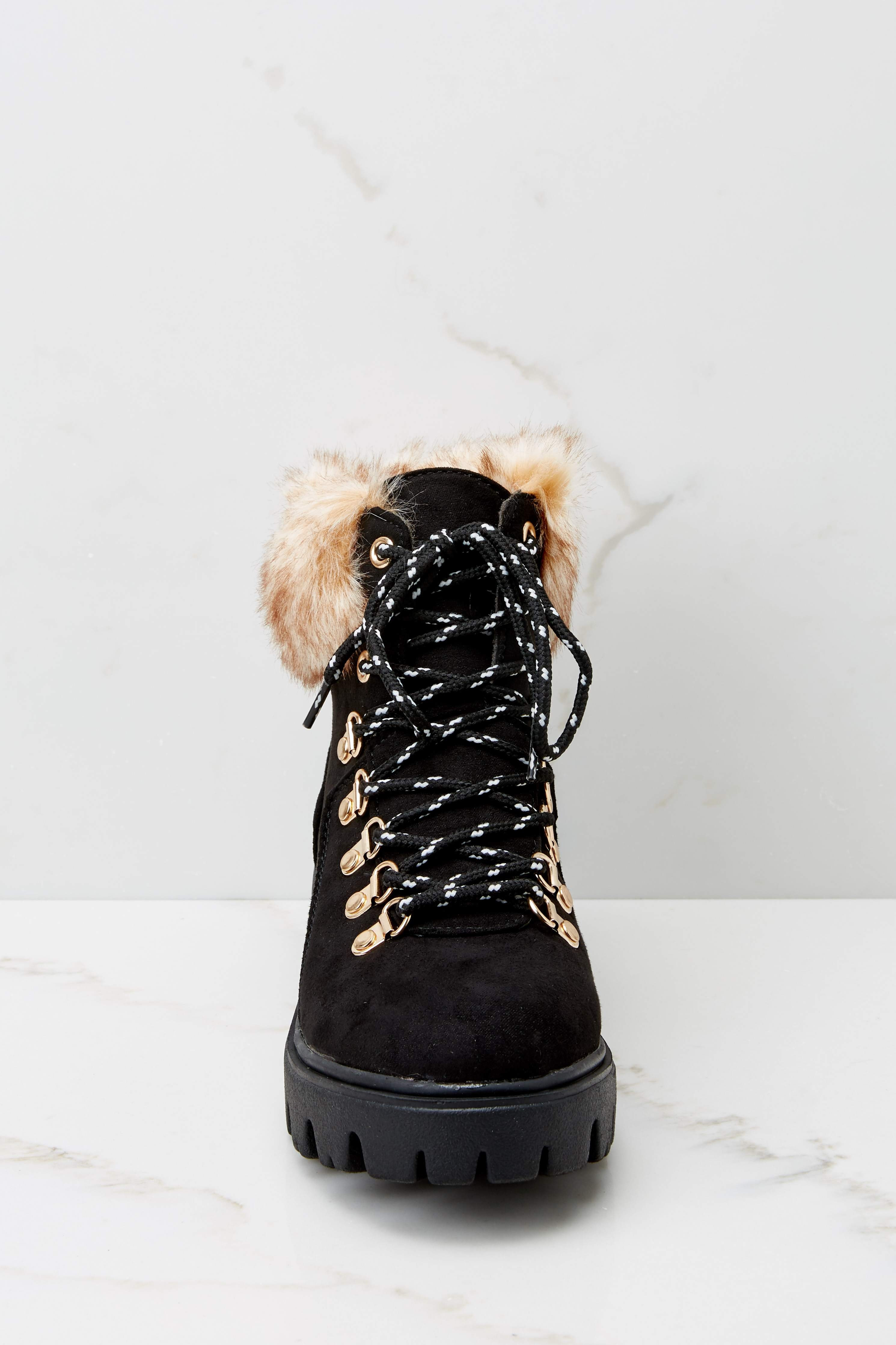 Caught In Your Path Black Vegan Fur Boots | Red Dress 