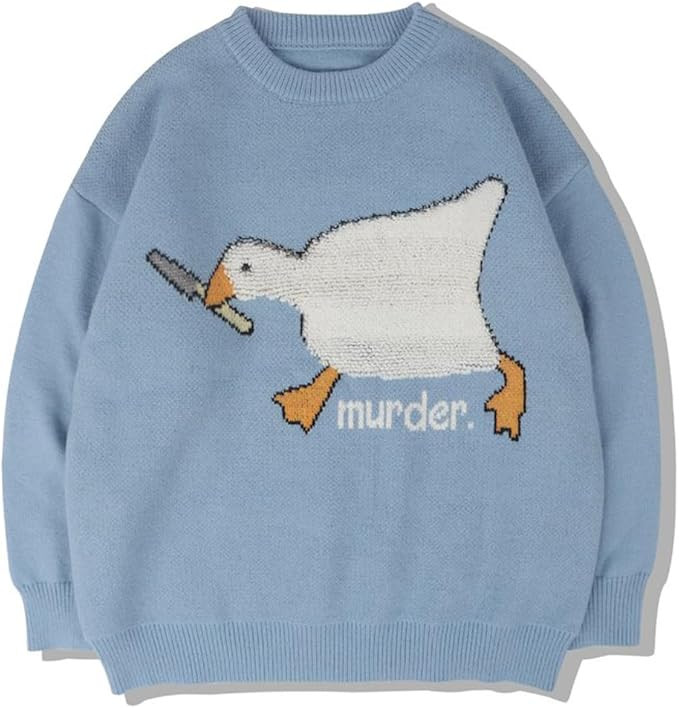 Aelfric Eden Cute Murder Goose Pattern Knit Sweater Cable Knit Sweaters Casual Oversized Pullover | Amazon (US)