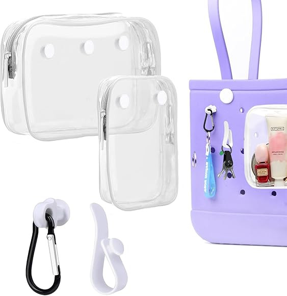 2 Packs Clear Bogg Beach Tote Bag with 2 Pack Insert Hooks Accessories for Bogg Bags Travel Makeu... | Amazon (US)