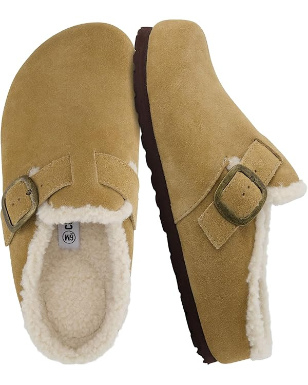 CUSHIONAIRE Haven Genuine Leather Clogs for Women – Faux Fur Lined Slip-On Womens Shoes with Co... | Amazon (US)