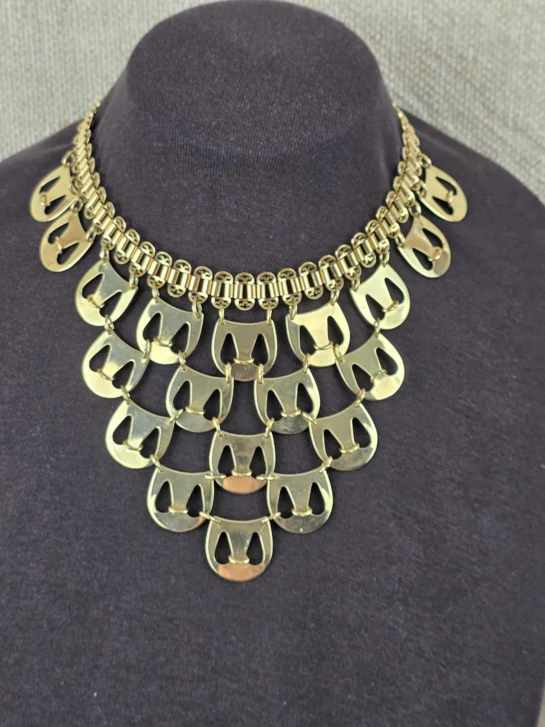 Midcentury Bib Necklace Modern Art MCM Gold Dangles Waterfall | Etsy (US)