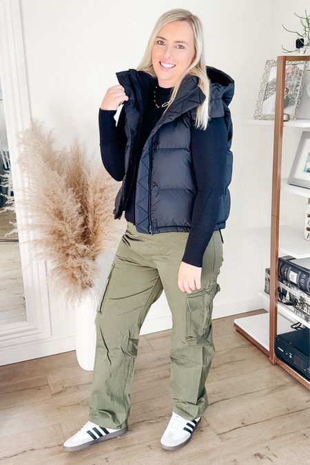 Midsize mom style. 
Amazon cargo pants. 
Lululemon cropped puffer vest. 
Casual style. 
Size 12 style. 

Wearing a large pants and top and a 10 in the vest. Size down in vest!! 


#LTKstyletip #LTKmidsize #LTKfindsunder50