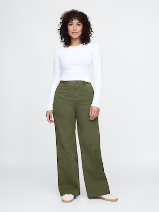 High Rise Stride Wide-Leg Ankle Khakis | Gap (US)