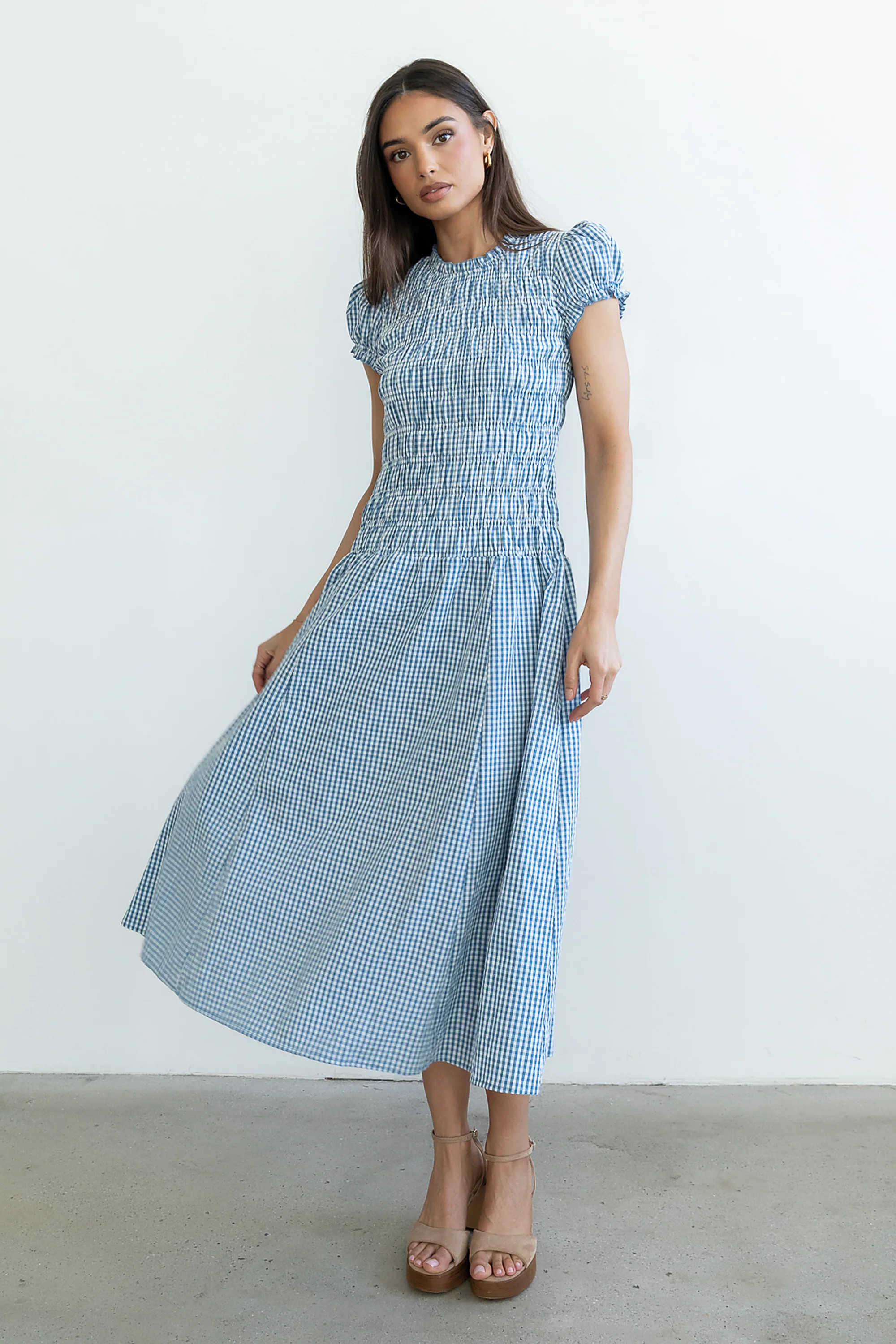 Opal Gingham Maxi Dress in Blue | Böhme US