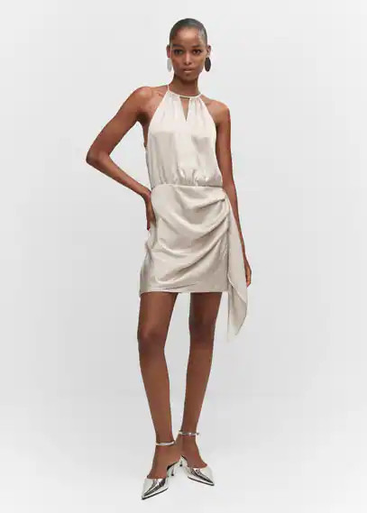 Satin halter neck dress light/pastel grey - Woman - 8 - MANGO | MANGO (UK)