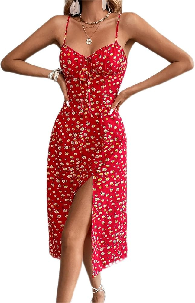 Dresses for Women 2024 Ditsy Floral Print Split Thigh Cami Dress | Amazon (US)