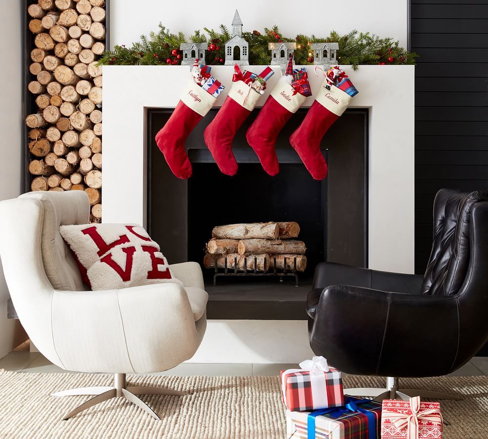 Classic Velvet Stockings - Red with Ivory Cuff | Pottery Barn (US)