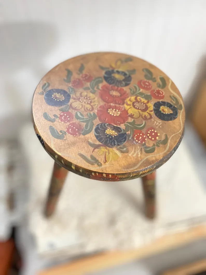 Antique Milking Stool Tole Painted With Flowers- Vintage- - Etsy | Etsy (Global)