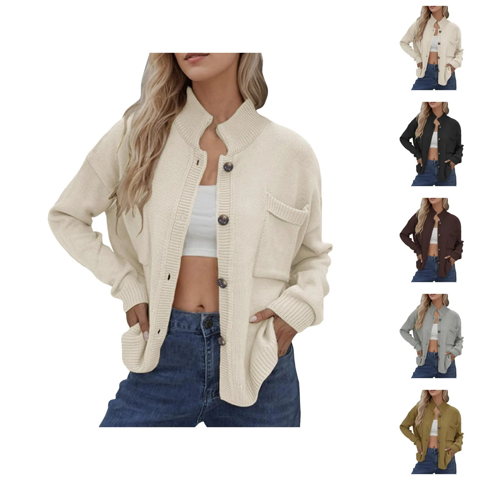 Cardigan Sweaters for Women Long Sleeve Turtleneck Button Knitted Sweater Jacket Coat Womens Card... | Walmart (US)