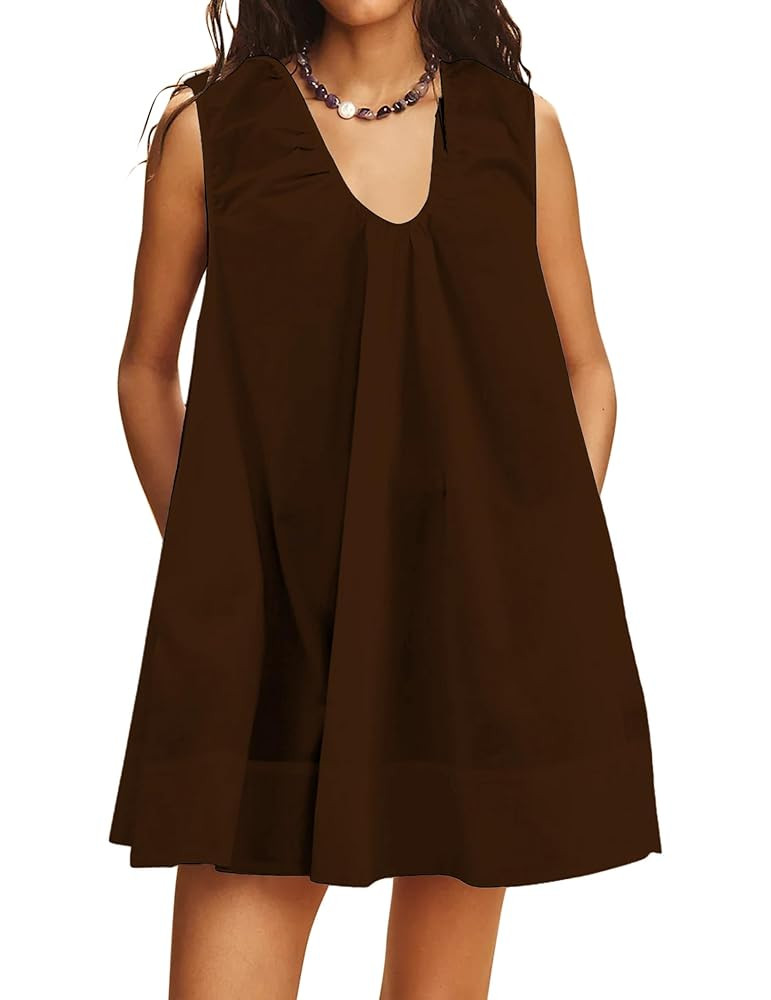 Babydoll Dress for Women Sleeveless Summer Mini Dress Scoop Neck Flowy Cotton Short Dresses for T... | Amazon (US)