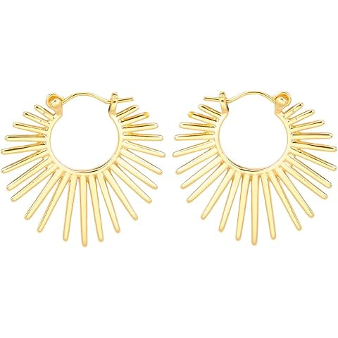 Statement Gold Earrings for Women - 18K Real Gold Plated Trendy Hoop Earrings Non Tarnish Hypoall... | Amazon (US)