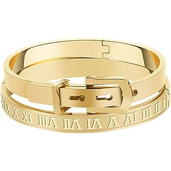 Amazon.com: Gold Silver Rose Gold Plated Bracelets for Men Women Roman Numeral Bangle Bracelet Stain | Amazon (US)