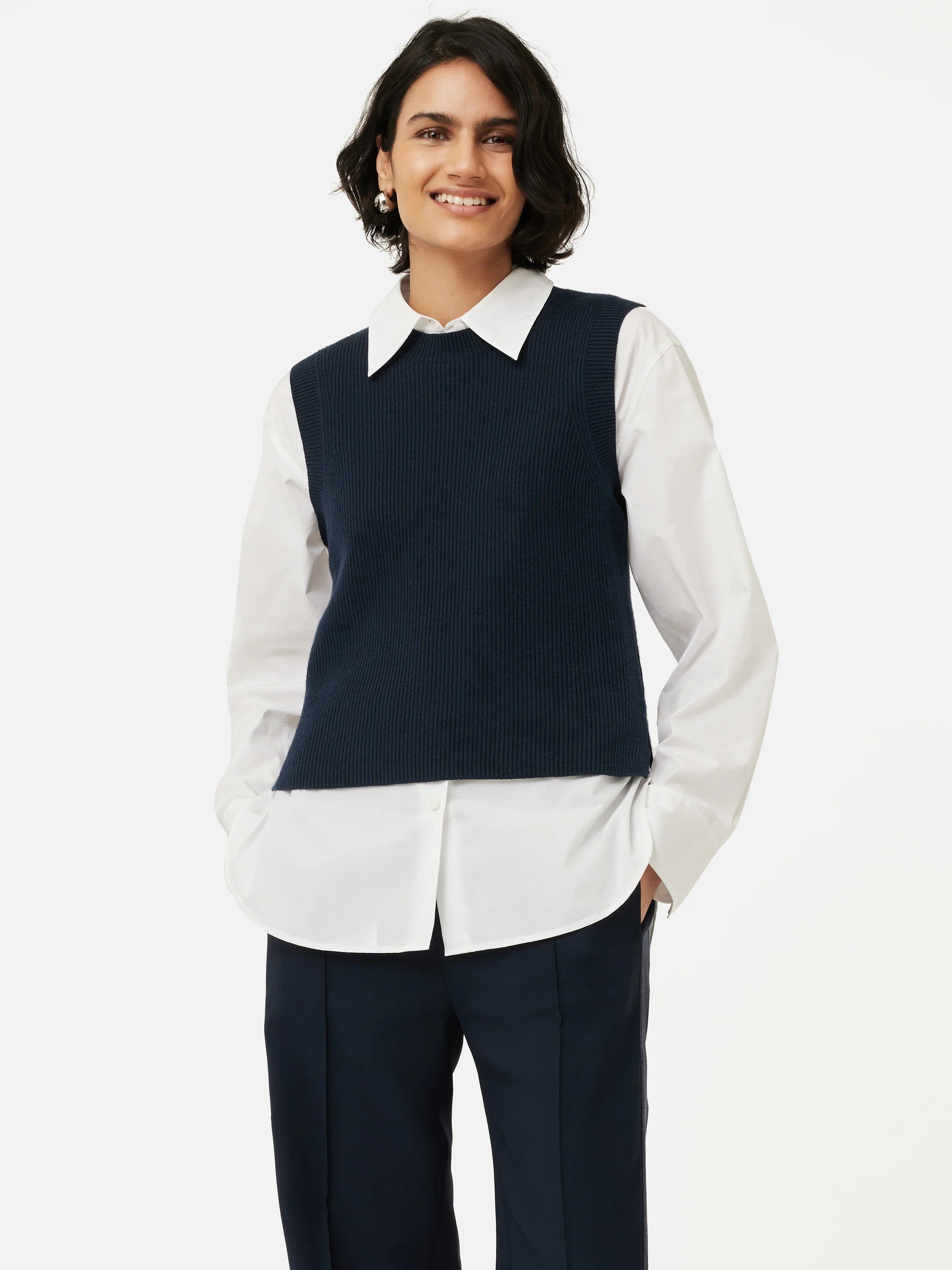 Cotton Blend Knit Crew Tank | Navy | Jigsaw (UK)