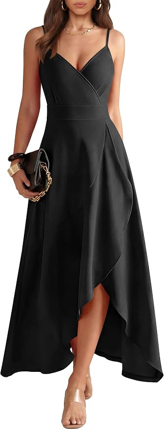 ANRABESS Formal Dresses for Women Evening Party Cocktail Long Dress Split Elegant V Neck Wrap Ruf... | Amazon (US)