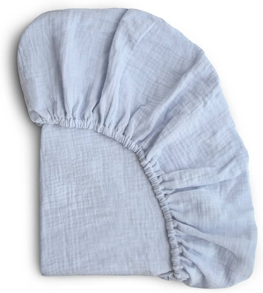 mushie Extra Soft Muslin Fitted Mini Crib Sheet | 24"x 38" (Baby Blue) | Amazon (US)