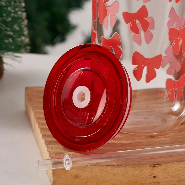Holiday Time Glass 20oz Can Sipper Bows with Lid | Walmart (US)