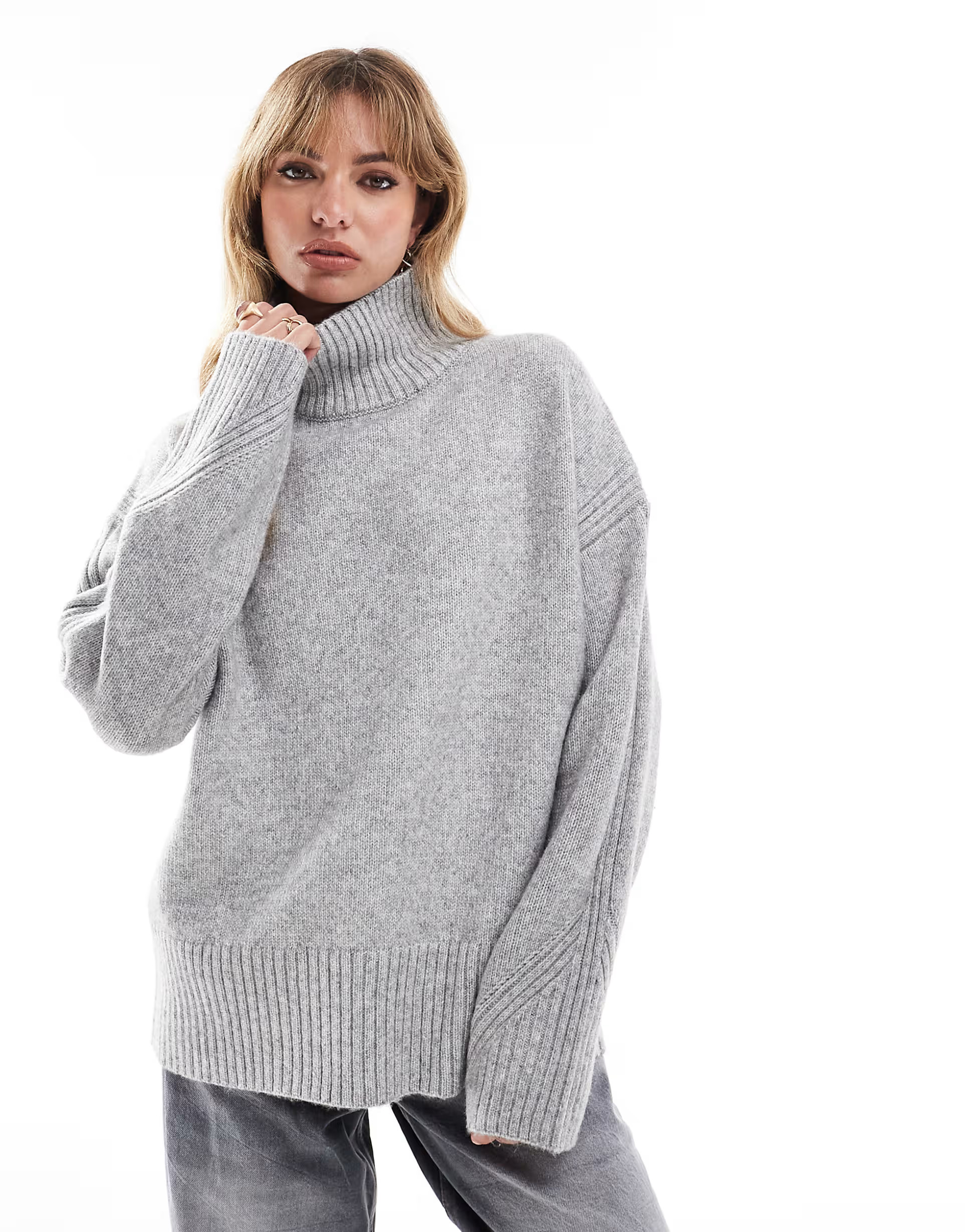 New Look oversized stand neck jumper in grey | ASOS (Global)