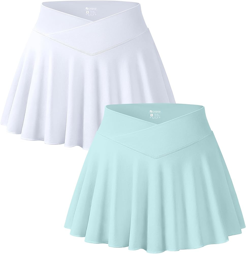 OQQ Women 2 Piece Mini Skirts 2 in 1 Flowy Sexy Basic Stretchy Cross Over Flared Casual Skirts | Amazon (US)