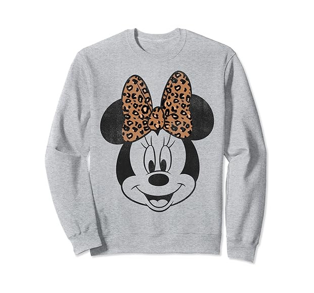 Disney Minnie Mouse Distressed Vintage Leopard Bow Portrait Sweatshirt | Amazon (US)