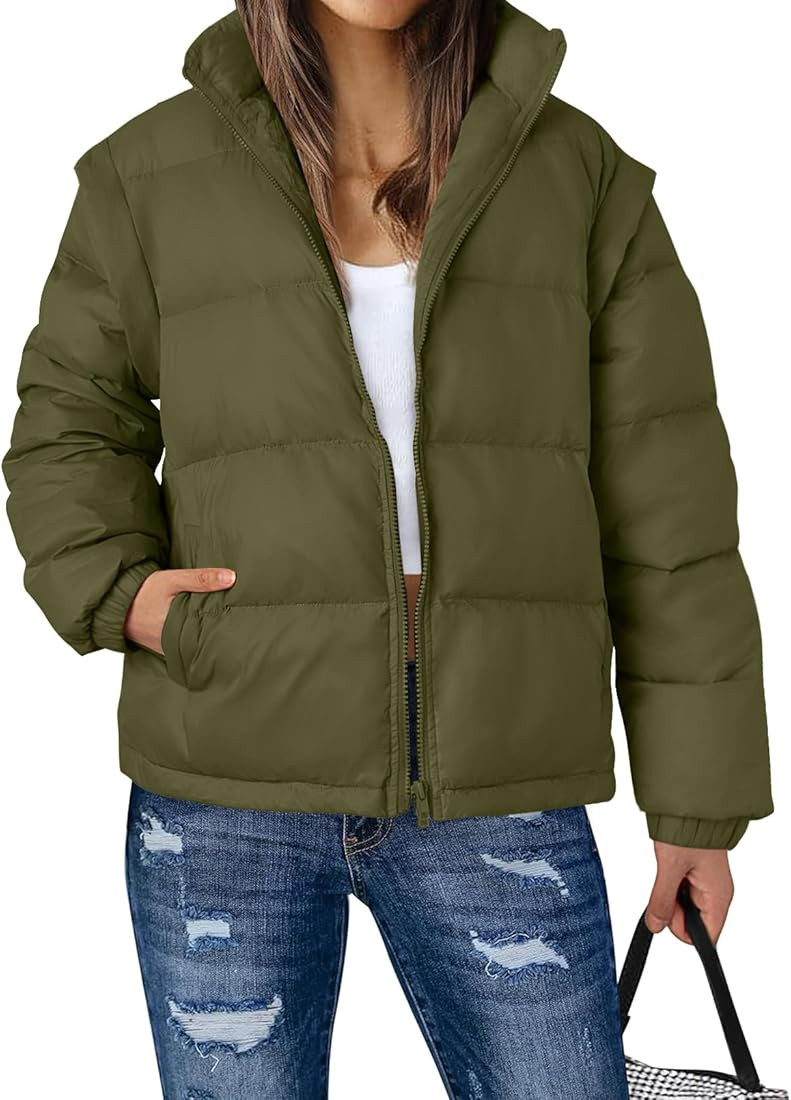 MEROKEETY Women's Puffer Jacket Sleeveless Zip Up Removable Sleeve Oversized Winter Down Vest Qui... | Amazon (US)