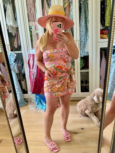 Camilla one piece swimsuit & sarong. Gucci rubber pool sandals. Pink and yellow sun hat. Shopbop. Pool style. 

#LTKStyleTip #LTKTravel #LTKSwim