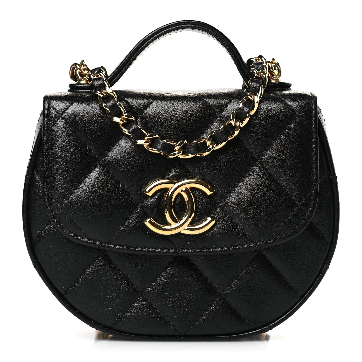 Calfskin Quilted Top Handle Clutch With Chain Black | FASHIONPHILE (US)