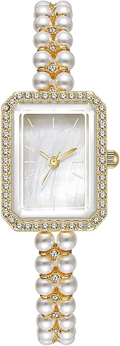 BESTKANG Elegant Pearl Watches for Women Small Square Dial Analog Quartz Watch Pearl Strap Diamon... | Amazon (US)