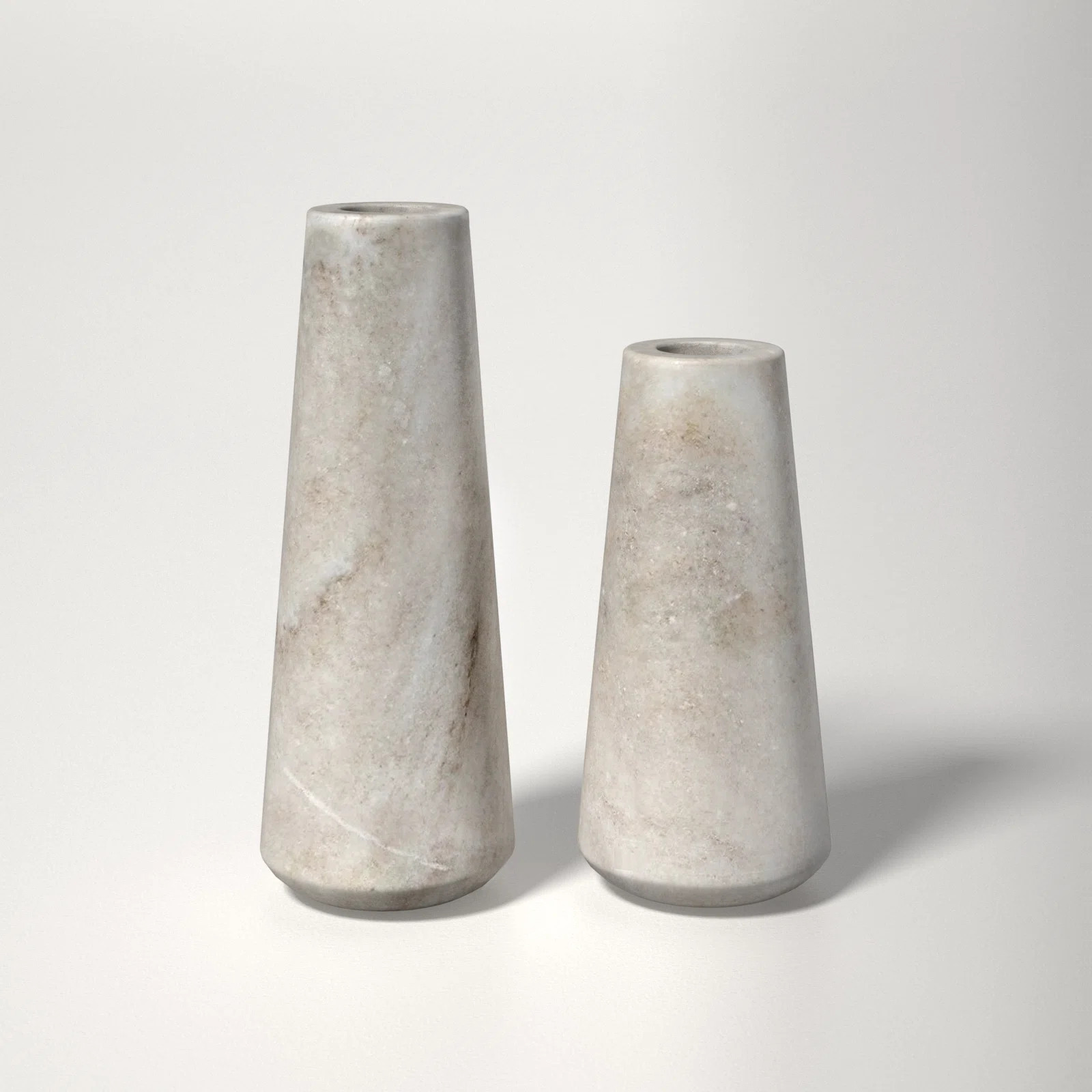 Tellis Set Of 2 White/Brown Marble Taper Candle Holders | Wayfair North America