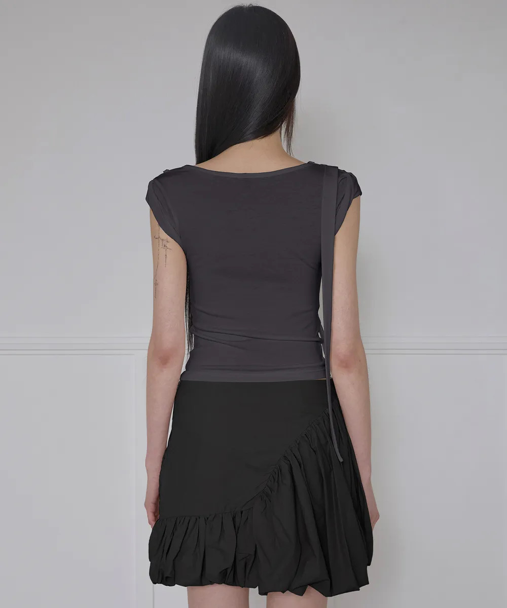 MUSINSA | FLAREUP Asymmetrical Draped Strap Roll-Up T-Shirt (FL-170_Charcoal) | Musinsa Global