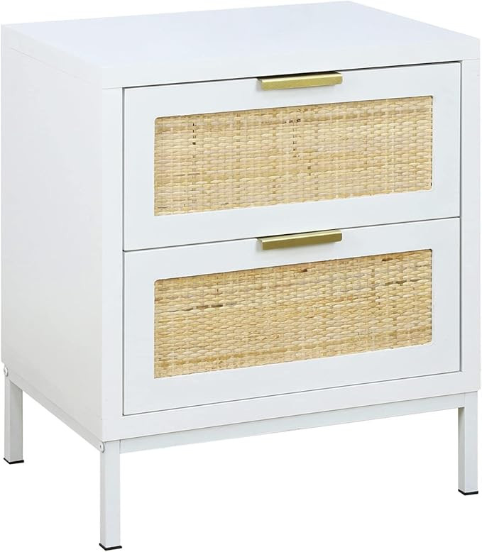 Amazon.com: Natural Rattan 2 Drawer Nightstand, Anmytek Wood Storage Cabinet for Bedroom Livingro... | Amazon (US)