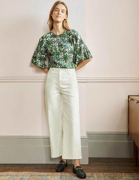 Cropped Wide Leg Jeans - Ecru | Boden UK | Boden (UK & IE)