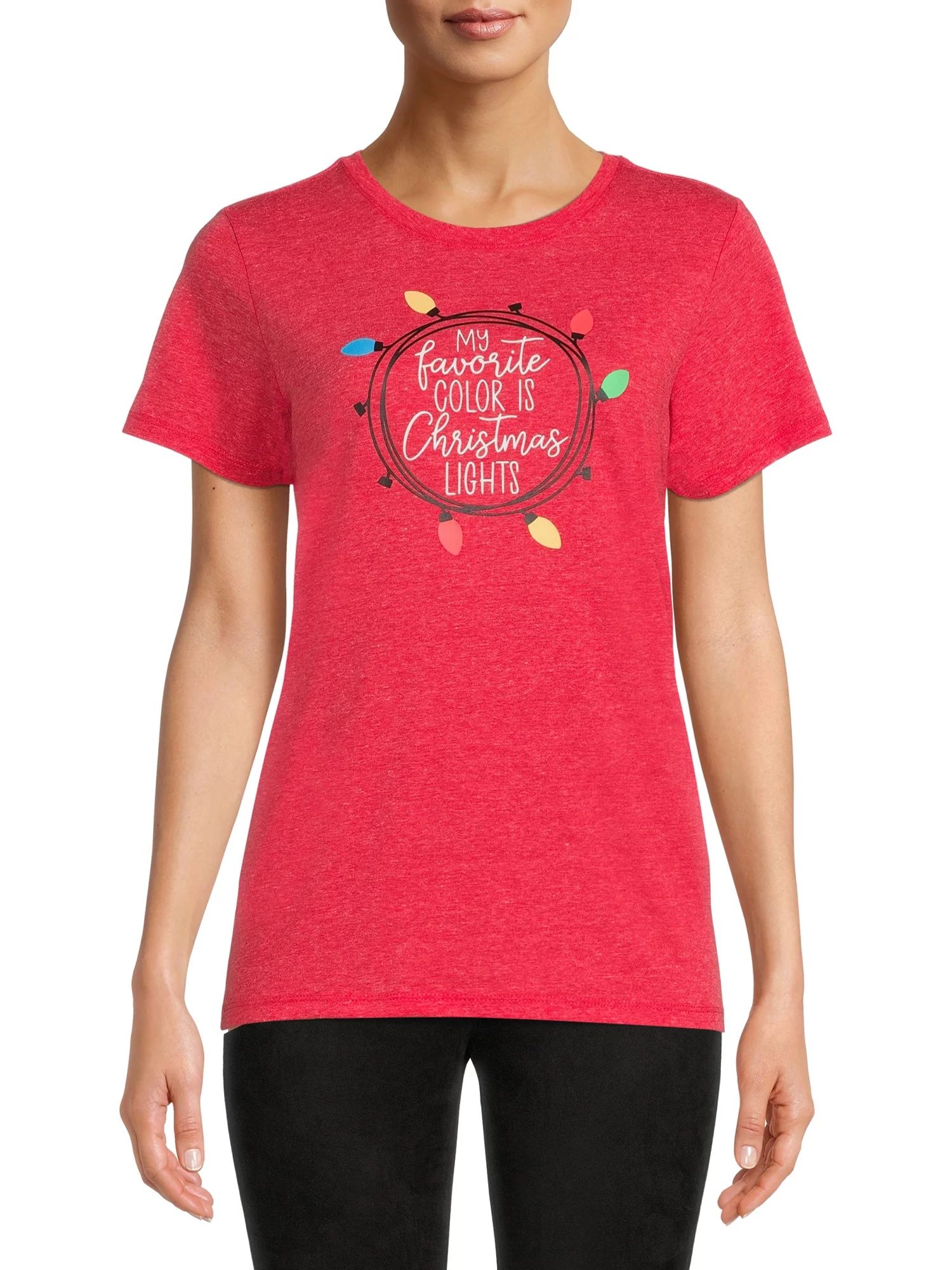 Way To Celebrate Women's Christmas Lights Graphic T-Shirt | Walmart (US)