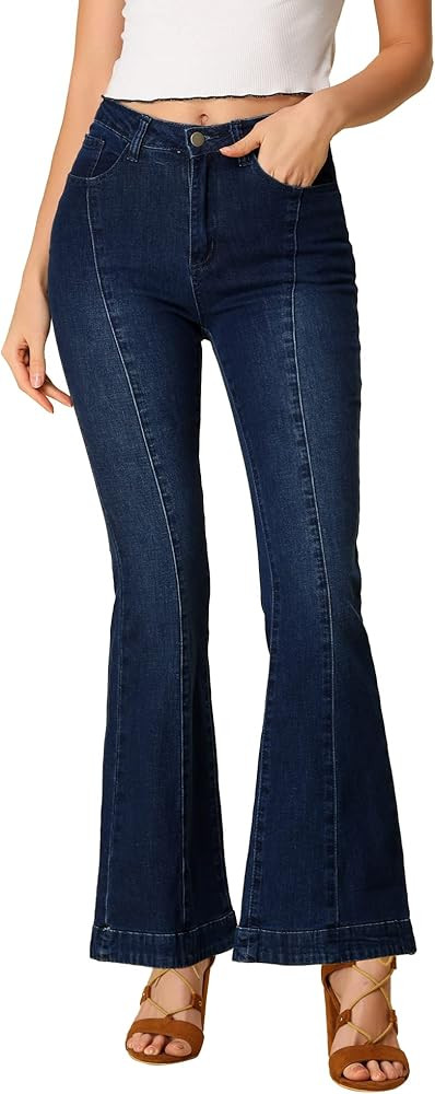 Allegra K Women's High Waist Flare Jeans Retro Stretchy Denim Jean Pants Bell Bottom Jeans | Amazon (US)