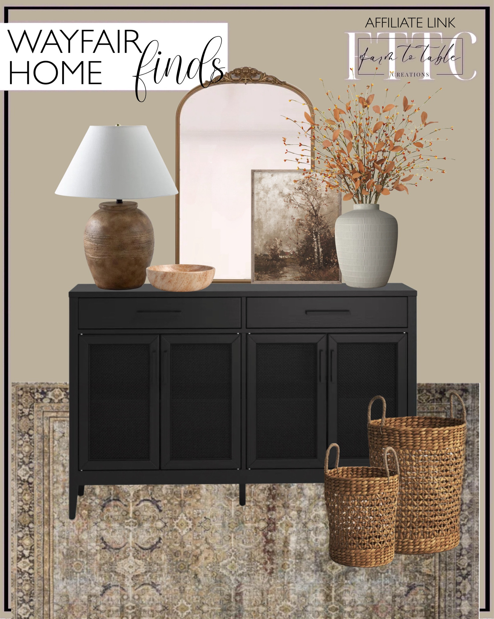 Wayfair Home Finds/Way Day Sale. Follow @farmtotablecreations on Instagram for more inspiration.

Sideboard. Giaconto Oriental Rug. Seagrass baskets. Arch Decorative Mirror. Kimona Ceramic Table Vase. Moody Autumn Print. Marble bowl. Stems. Table Lamp. 

#wayfairfinds #wayfair #wayfairbedroom #wayfairhome #wayday #WayDayRugs #livingroom #livingroomfurniture #magnoliahome #sideboard #buffetdecor

#LTKSaleAlert #LTKHome #LTKFindsUnder50