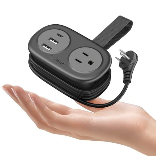 ORICO Pocket Power Strip for Travel, 5 in 1 Extension Cord with 2 AC Outlets 2 USB-A and 1 USB-C Ports, 3.7 ft Flat Plug Wrapped Around Power Strip for Cruise Office, Hotel, Home- AP3 (Black) | Amazon (US)