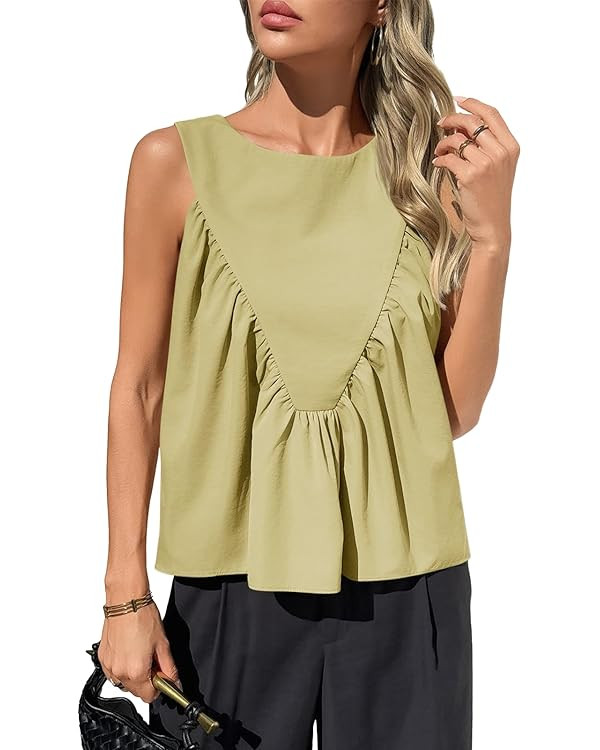 Cicy Bell Womens Peplum Babydoll Tank Tops Summer Sleeveless Loose T Shirts Casual Shirred Flowy ... | Amazon (US)