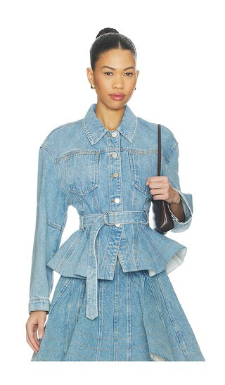 Alex Peplum Denim Jacket in Sky Blue Denim | Revolve Clothing (Global)