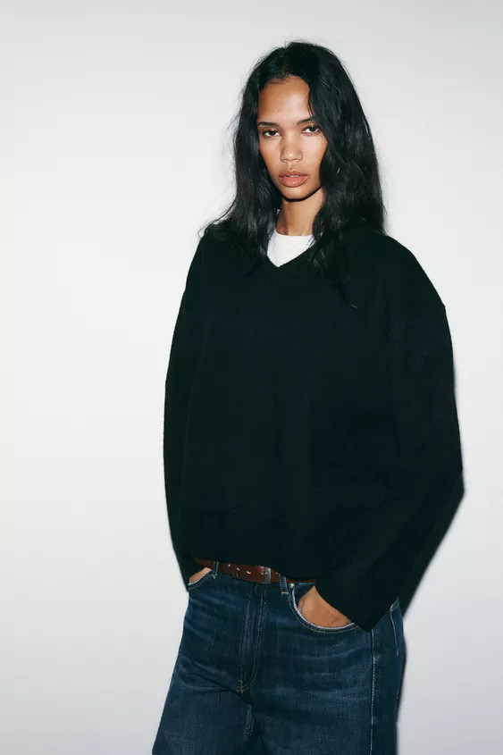 PLAIN KNIT V-NECK JUMPER | Zara Canada