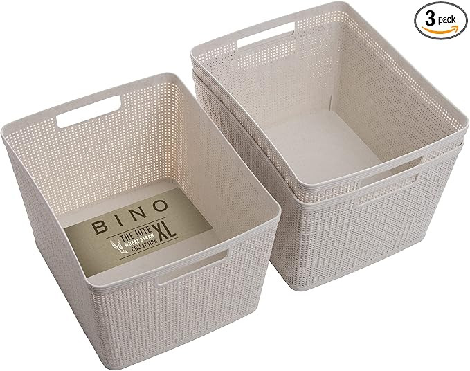 BINO Woven Plastic Basket | Large (Natural), 3-Pack | THE JUTE COLLECTION | Home Organization, Sp... | Amazon (US)