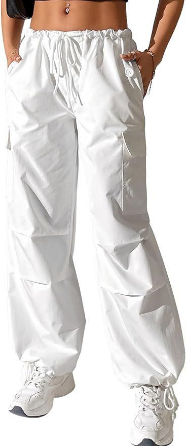 Verdusa Women's Drawstring Waist Side Pocket Joggers Cargo Pants Loose Long Trousers | Amazon (US)