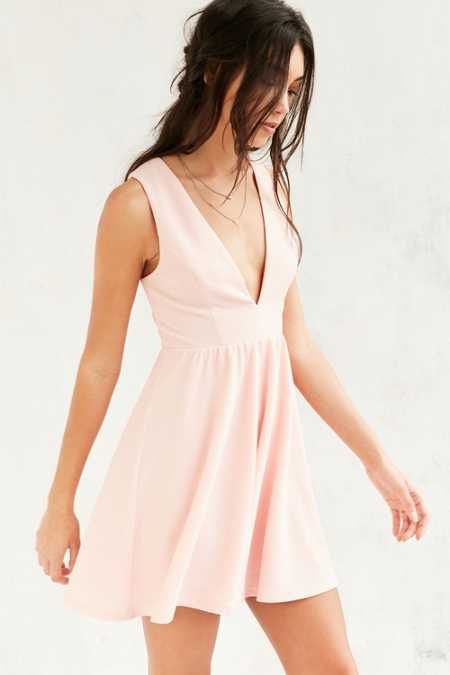 Lucca Couture Plunging Textured Fit   Flare&nbsp;Dress | Urban Outfitters US