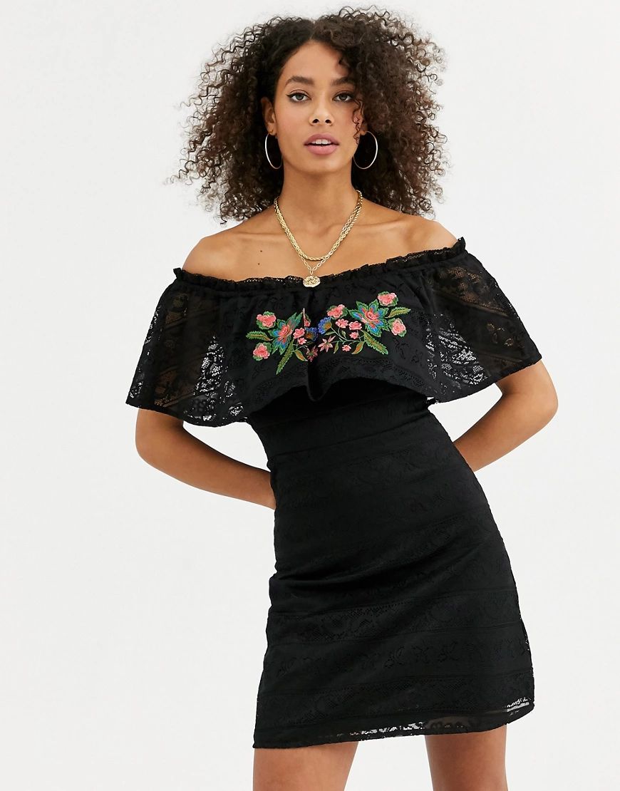 Urban Bliss gara dress with embroidered lace overlay-Black | ASOS (Global)