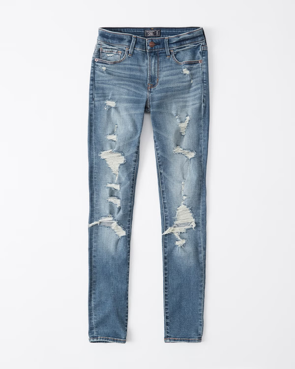 Ripped Mid Rise Super Skinny Jeans | Abercrombie & Fitch (US)
