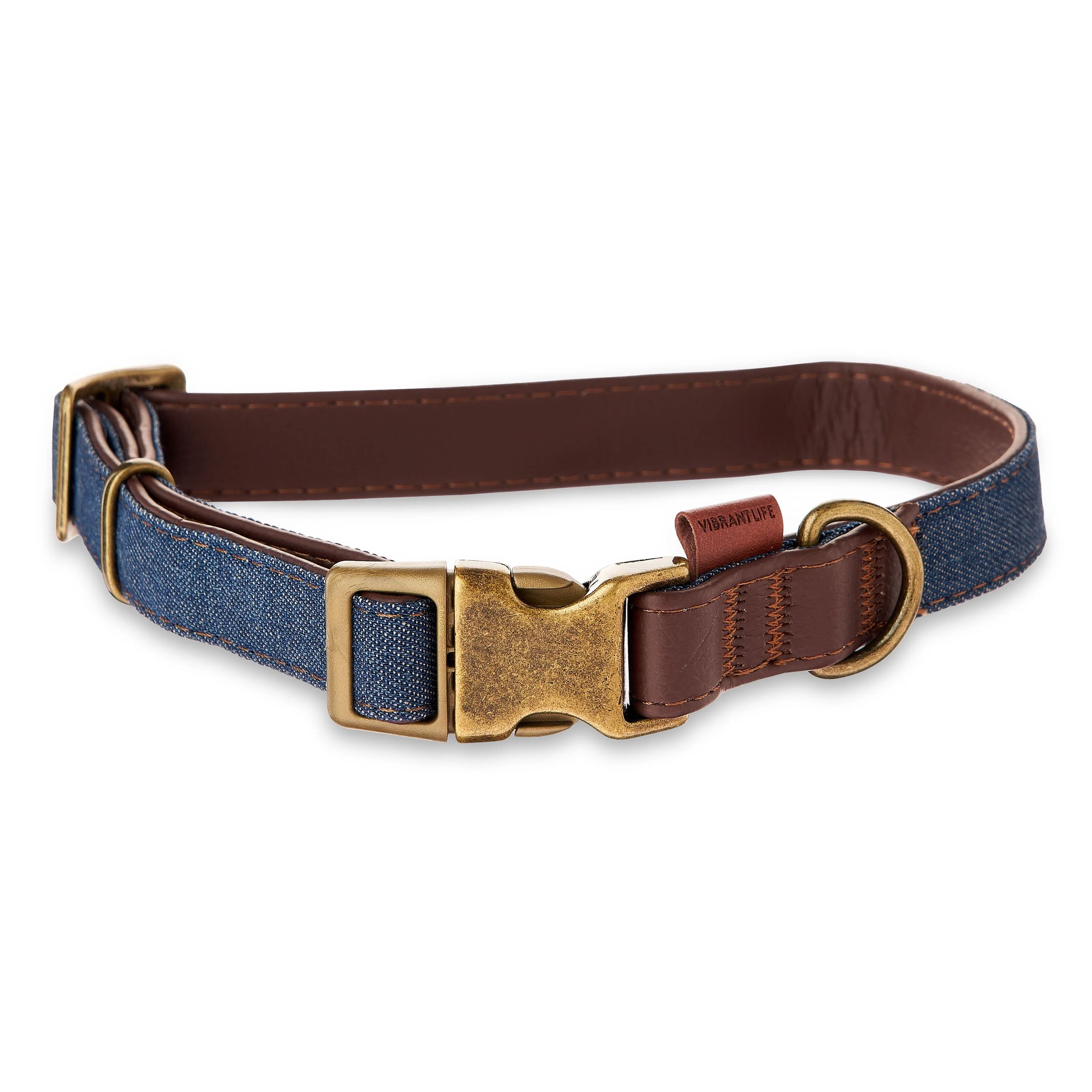 Vibrant Life Denim Dog Collar, Brown & Blue, M | Walmart (US)