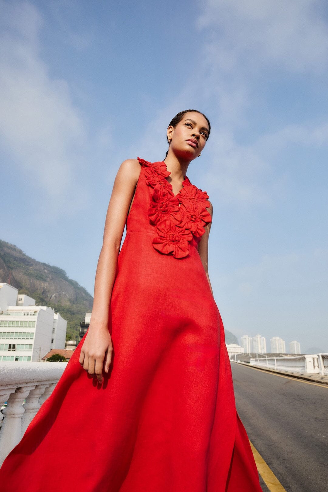 Red 3d Flower Euroflax Premium Linen Maxi Dress | FARM Rio | FarmRio (US)