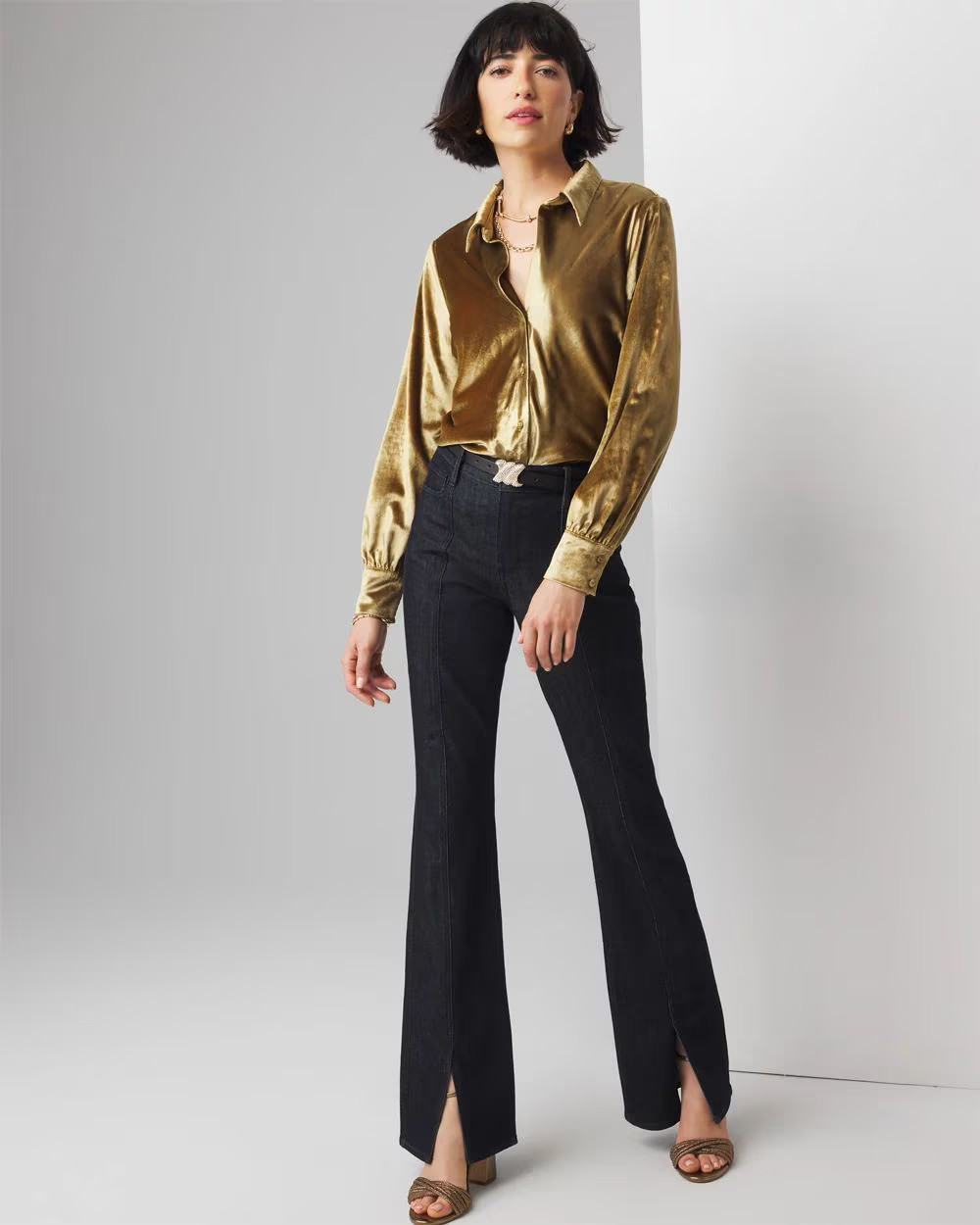 High-Rise Sculpt Skinny Flare Ankle-Slit Jeans | White House Black Market