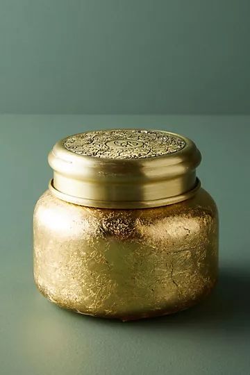 Capri Blue Spiced Cider Gold Foil Glass Jar Candle | Anthropologie (US)