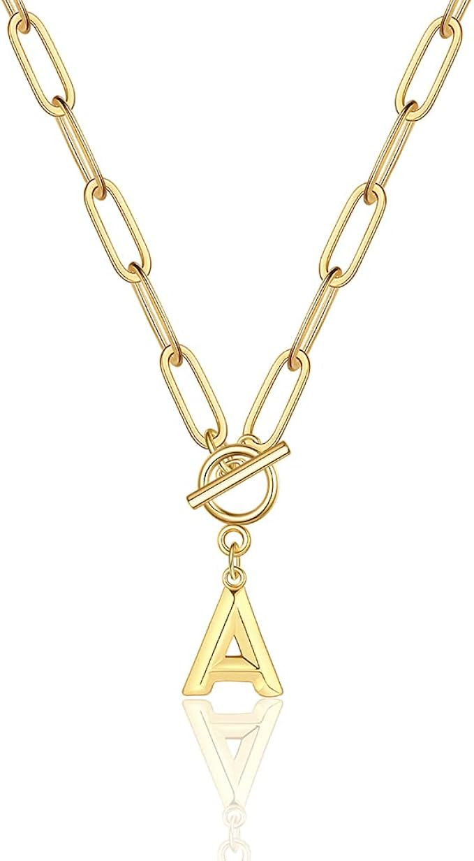 Eben-Ezer Toggle Clasp Capital A-Z Initial Necklace For Women HipHop Gold Alphabet Pendant Neckla... | Amazon (US)